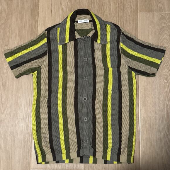 CMMN SWDN Knit Stripe Shirt Vintage Style Grandpacore Eclectic - Picture 1 of 9
